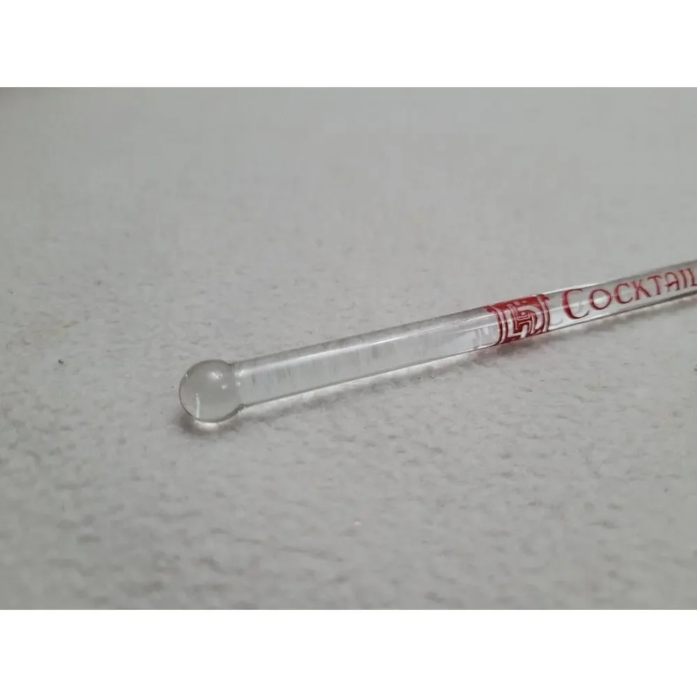 Cocktail Lounge Red Writing Clear Swizzle Stick Liquor Stirrer Blown Glass Bar